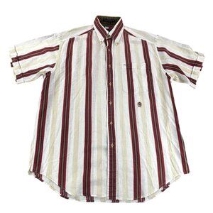 Vintage 90s Tommy Hilfiger Mens M Linen Blend Striped Color Block Button Shirt